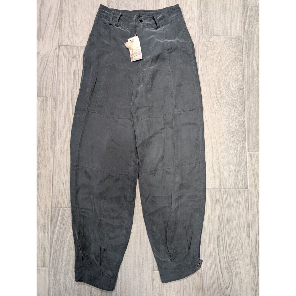 $245 Johnny Was Women's Gray High Rise Relaxed Leg Twill Utility Pants Sz 0 114